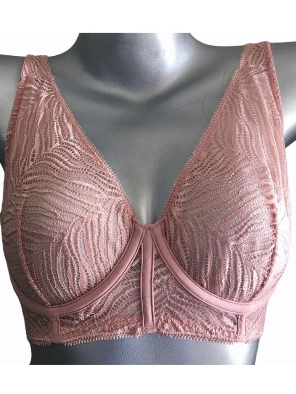 Victoria's secret very sexy zebra lace Unlined plunge bra 34B DEMURE PINK